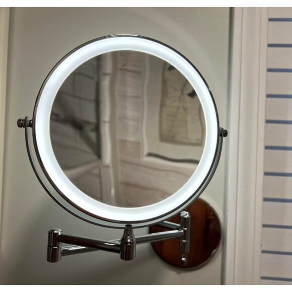 Rechargeable Wall Mounted Lighted Makeup Mirror Chrome, 8 Inch Double-Sided LED - Picture 2 of 2